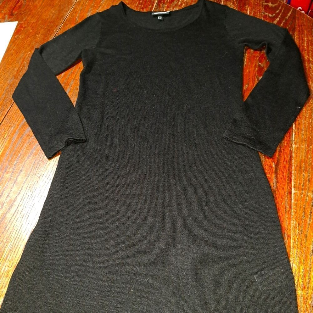 Medium Allison Brittney Black Long Sleeve Round Neck Knit Sweater Dress